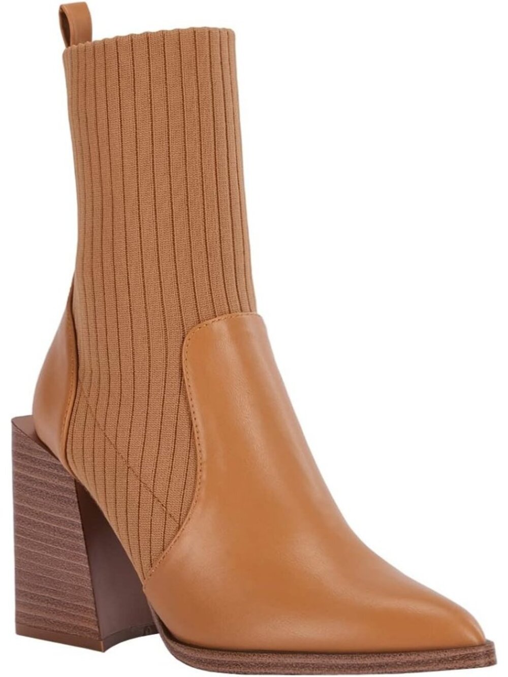 Women's Brown2 Chunky Stacked Heel Ankle Sock Boots Pointed Toe Booties Slip On